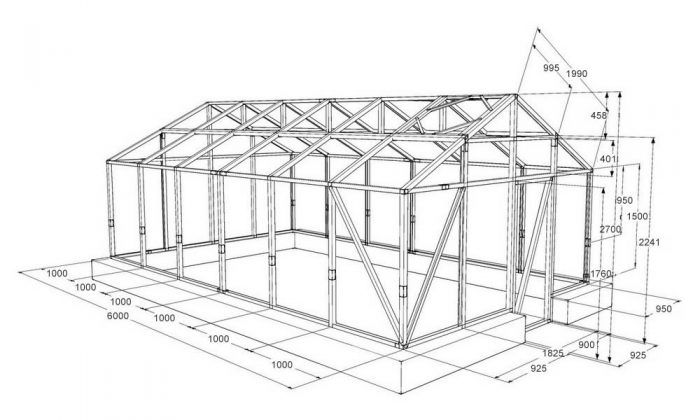 Σχέδιο θερμοκηπίου με κεκλιμένη στέγη