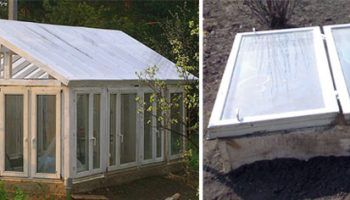 Оранжерия и парник, направени от дограма