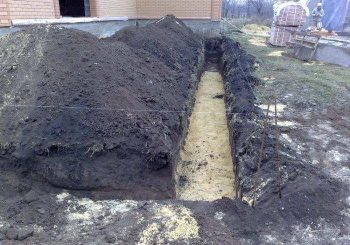 Изсипване на пясък в изкоп