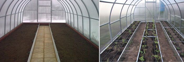 Две и три легла в оранжерия Възможно подреждане на легла в оранжерия