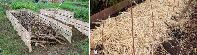 Субстрат за топло легло, изработено от дърво и слама Дърво и слама