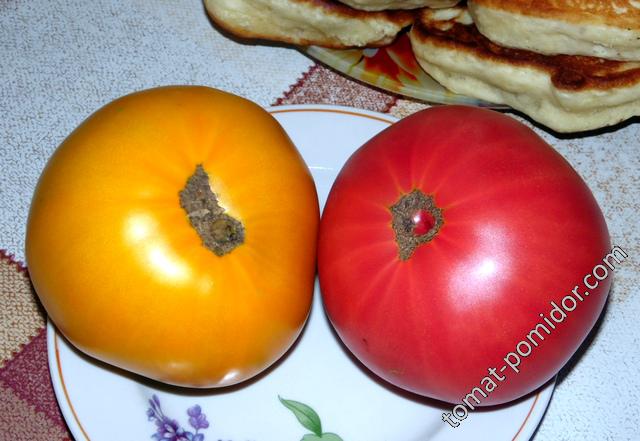 Два различни цвята домати Микада Оранжево и Микадо Розово
